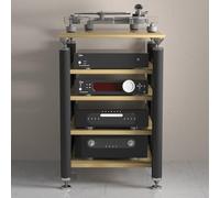 Modern Speaker Mount with Wheels, Movable Audio-Video Media Stand, Stereo Cabinet for Record Players & Electronics, Mobile Audio Rack Tower for Home Entertainment (Black)