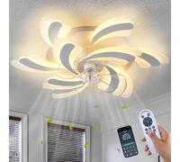 Modern Spiral Ceiling Fan with Light and Remote, Flush Mount LED Fandelier with 3-Color Dimmable Lighting & 6-Speed Silent Motor, Smart APP Control for Bedroom, Living Room, Kitchen - White