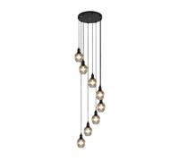 Modern Spiral Glass Ball Pendant Light, 8-Light Chandelier, Champagne, E27 Base, 40x40x200cm, Black Metal Base, Adjustable Height, Staircase Lighting