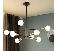 Modern Sputnik Chandelier,KAISITE Black and Gold Chandelier,Mid Century Pendant Light LED Pendant Lighting Gold Chandeliers Ceiling Light Fixture for Kitchen Dining Room Living Room Bedroom.8-Lights
