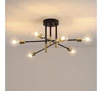Modern Sputnik Chandelier, Vintage Black Ceiling Lights Semi Flush Mount Metal Pendant Light Fixture, for Living Room, Bedroom, Dining Room, Kitchen, E27 Socket,6 lights
