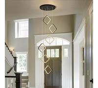 Modern Square Chandelier with Remote Control - Dimmable LED Ceiling Light for High Ceilings Adjustable 300cm Height 18 Lights 210W Stylish Stainless Steel & Aluminum Design for Villa Foyer S