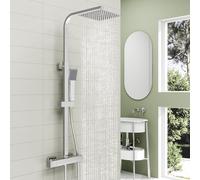 Modern Square Chrome Exposed Thermostatic Mixer Shower Head Handheld
