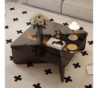 Modern Square Coffee Table - Sturdy Tempered Glass & Solid Wood Legs, Minimalist Design, Large Accent Table for Living Room, Sofa & Lounge - Gray Glass & Black Finish