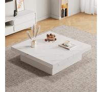 Modern Square Coffee Table with 4 Drawers and Sliding Surface, Space-Saving Center Table for Living Rooms, 90L x 90W x 25H cm, White Aosom UK