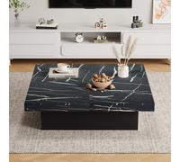 Modern Square Coffee Table with Sliding Top and 4 Built-In Drawers, Versatile Center Table for Living Spaces, 90L x 90W x 25H cm, Black Aosom UK
