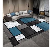 Modern Square Design Area Rug Short Pile Striped Living Room & Bedroom Carpet Dreamy Blue 180x250cm Stylish Home Decor Soft & Cozy Floor Covering