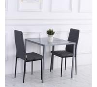 HOMCOM Modern Square Dining Table, Seats 4, with Glass Top & Metal Legs for Dining Room, Living Room, Grey