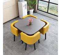 Modern Square Dining Table Set for 4 - Stylish Grey Table & Yellow Leather Chairs Perfect for Dining Room Kitchen or Apartment - 70x70x75cm (1 Table + 4 Chairs)