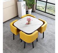 Modern Square Dining Table Set for 4 - Stylish Stone Yellow Leather Chairs Perfect for Kitchen & Dining Room Coffee & Conference Use 80x80x75cm