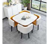 Modern Square Dining Table Set with 4 Chairs Compact Kitchen Table for Dining Room Green & Yellow 90cm 35.5in Stylish Space Saving Design