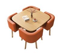 Modern Square Dining Table Set with 4 Upholstered Chairs - Stylish Coffee Table Set for Small Meeting Rooms Kitchens and Living Rooms - Orange Color