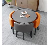 Modern Square Dining Table Set with Chairs Marble Finish Reception Table & Chair Combo for Office & Home Stylish Gray & Orange Design for Dining & Negotiation
