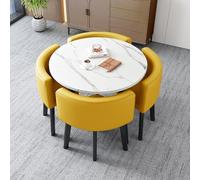 Modern Square Dining Table Set with Chairs Marble Finish Reception Table & Chair Combo for Office Negotiation & Dining (White & Yellow)