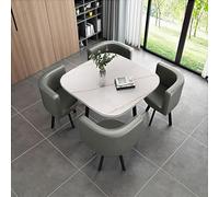 Modern Square Dining Table Set with Gray Leather Chairs, SpaceSaving Design for Living Room & Lounge, Perfect for Business & Home Use