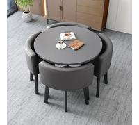Modern Square Dining Table Set with Marble Top 4 Chairs Elegant Office Reception & Negotiation Table Combo (Gray & Dark Gray) Stylish Dining Room Furniture