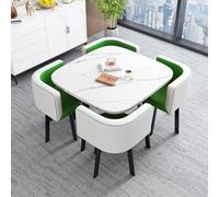 Modern Square Dining Table Set with Marble Top & Chairs Stylish Reception Table & Chair Combination for Office Negotiation Dining (White & Green)