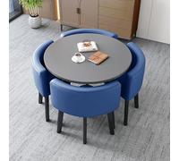 Modern Square Dining Table Set with Marble Top & Chairs Stylish Reception Table & Chair Combo for Office Dining Room Negotiation (Gray & Blue)