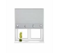 Modern Square Eyelet Edge Roll-up Blinds Sun Shade Covers Silver/Light Grey 160cm Drop Easy Fit Stylish Trimmable 100% Polyester Fabric Home Office Window Roller Blinds Shades (210cm x 160cm)