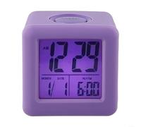 Modern Square LCD Alarm Clock with Light, Silicone Protective Case, Large Clear Display Showing Date and Snooze Alarm, Battery Operated Digital Desk(Purple)