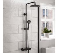 Modern Square or Round Exposed Thermostatic Mixer Shower Set Shower Head and Handheld Chrome or Matte Black