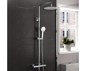 Modern Square or Round Exposed Thermostatic Mixer Shower Set Shower Head and Handheld Chrome or Matte Black (Matte Black) (Chrome Shower Head)