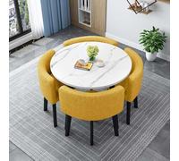 Modern Square Round Dining Table Set with 4 Faux Leather Chairs - Space-Saving Dining Room Furniture for Small Spaces 80cm/31.5in Conference Table & Chairs.