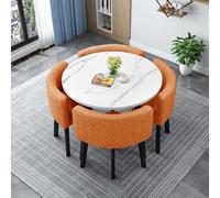 Modern Square Round Dining Table Set with 4 Faux Leather Chairs - Space-Saving Dining Room Furniture for Stylish Conference & Home Use 80cm/31.5in