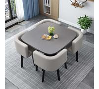 Modern Square Round Dining Table Set with 4 Faux Leather Chairs - Space-Saving Dining Room Furniture for Small Spaces 80cm/31.5in Conference Table Stylish Home Decor