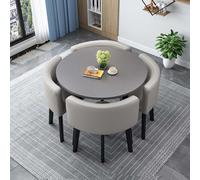 Modern Square Round Dining Table Set with 4 Faux Leather ChairsSpaceSaving Design for Dining Room Conference or Kitchen90cm/35.4in