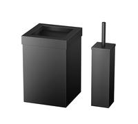 Modern Square Waste Basket and Toilet Brush Set, Matte Black Open Top Stainless Steel Trash Can with Removable Lid, 3 Gallon Capacity, Gatco Luxury Bathroom Accessory Housewarming Gift