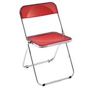 Modern Stackable Folding Chairs - Acrylic Crystal Seat with Chrome Frame - Versatile Transparent Furniture for Indoor Living Room & Outdoor Use - Red Color