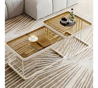 Modern Stackable Nesting Coffee Tables Set with Storage, Glass Surface & Metal Frame, Space-Saving Side Tables for Living Room, Bedroom, Office