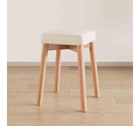Modern Stackable Wooden Stools - 45cm High Square Padded Chairs without Backrest for Kitchen, Bar, Home, School & Office - Cream Color, Space-Saving Design