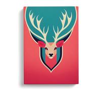 Modern Stag Art No.1 Orange, Green, Peach Canvas Print | Gallery Wrapped 30mm Frame Wall Art | 30x20 inches | Ready to Hang | Modern Animals Picture | Living Room Bedroom Lounge Office
