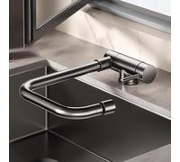 Modern Stainless Steel Folding Kitchen Faucet - Swivel Hot & Cold Mixer with Detachable Handle & Grey Water Tap - Perfect for Stylish Contemporary Kitchens & Space-Saving Solutions