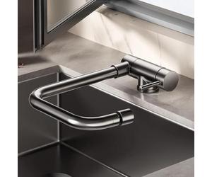 Modern Stainless Steel Folding Kitchen Faucet - Swivel Hot & Cold Mixer with Detachable Handle & Grey Water Tap - Perfect for Stylish Contemporary Kitchens & Space-Saving Solutions
