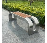 Modern Stainless Steel Park Bench with Waterproof Brown Wood Seating - 47" Outdoor Indoor Garden Patio, Lawn, Yard, Porch Furniture - & Stylish Type A