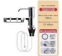 Modern Stainless Steel Soap Dispenser Kit For Kitchen Sink With Draining Basket Quick Installation Long Flexible Silicone Tube Rust Proof Construction One Touch Press Mechanism Deck Mount(D)