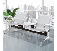 Modern Stainless Steel Waiting Room Bench for 2 with Table & Armrests Reception Seating for Office & Airport - Arnt & Stylish Design