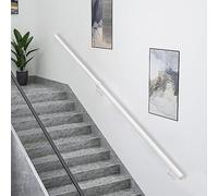 Modern Stair Handrail - Complete Kit. White Metal Galvanized Iron Staircase Railings for Indoor & Outdoor Wall Mount Support, Round Pipe Handle Safety Bar(5ft/150cm)