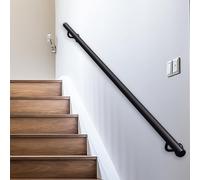 Modern Stair Railing for Indoor or Outdoor|Black Metal Wrought Iron Staircase Banister Hand Rail - Complete Kit|Renmlion Wall Mount Handrail Safety Support Rod|Easy to Install(16.4ft/500cm)