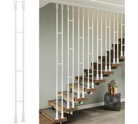 Modern Stair Railing System - White Metal Banister Ra with Square Columns & Balusters 5.9ft (H-180cm) Indoor/Attic Use Includes Ceiling/Floor Mount Posts & Hardware