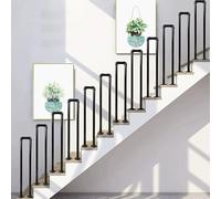 Modern Stair Railing|U-Shaped Stair Handrail for Indoor Outdoor Steps Floor Mount Front Porch Hand Rails for Villas Balconies Hallway Apartments|Black Metal Wrought Iron(75cm/30in)