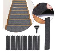 Modern Stair Tread Mats Set of 15, 4x24 Inch Large Felt Self-Adhesive Non-Slip Stair Carpet for Wooden and Stone Stairs, Includes Push Roller