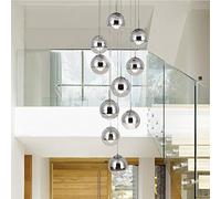 Modern Staircase Chandelier 10 Glass Balls Creative Personality Living Room Light Fixture Minimalist Long Pendant Light, 40 * 200cm (Color : Silver)