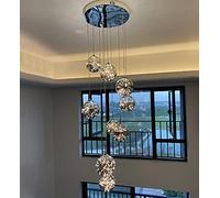 Modern Staircase Long Chandelier Stair High Hanging Lights Minimalist LED Chandelier, Ceiling Lights in The Villa, Stairwells and Living Room, Gray Ball Pendant Light(Size:10 Balls
