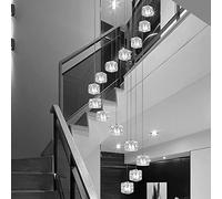 Modern Staircase Spiral Long Hanging Lights Villa Simple Creative Spiral Chandelier for High Ceiling Pendant Light for Living Room Duplex Building Hollow Chandelier Square glass block lampshape