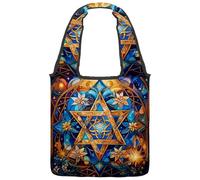 Modern Star of David Art Abstract Pattern Canvas Tote Bag for Women, Medium Reusable Grocery Totes Washable and Eco-friendly