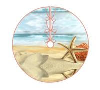 Modern Starfish And Coral On Sandy Beach Landscape Christmas Burlap Tree Skirt,Rustic Tree Mat For Home Party Holiday Winter Indoor Xmas Decorations